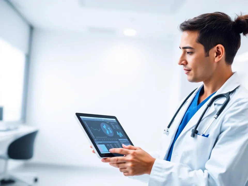 A licensed practitioner reviews a Dr. Peptide AI-drafted peptide protocol on screen before approving dosing and administration.