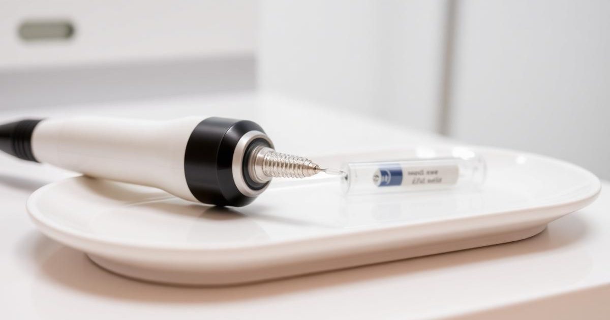 Illustrative microneedling device in a treatment setting